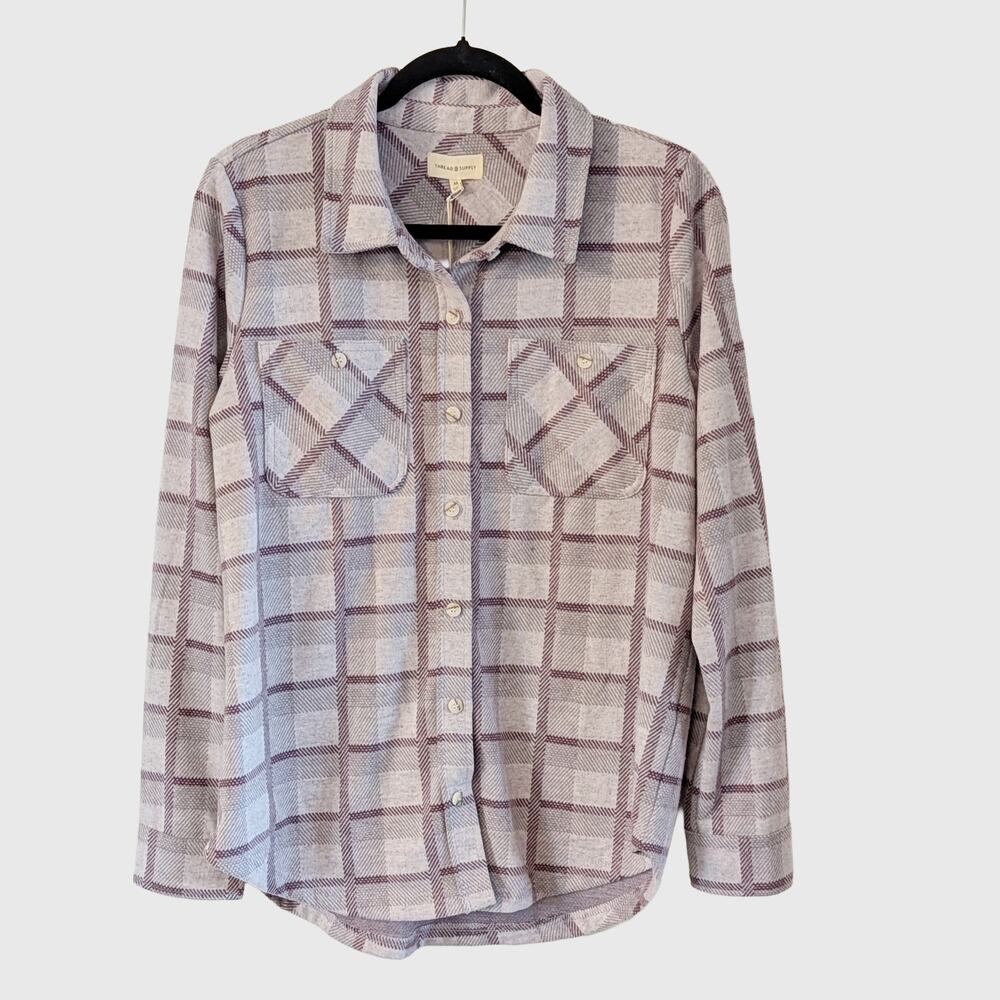 Thread & Supply NEW Lewis Shirt M Plaid Lavender Mauve Button Up Shacket Cabin